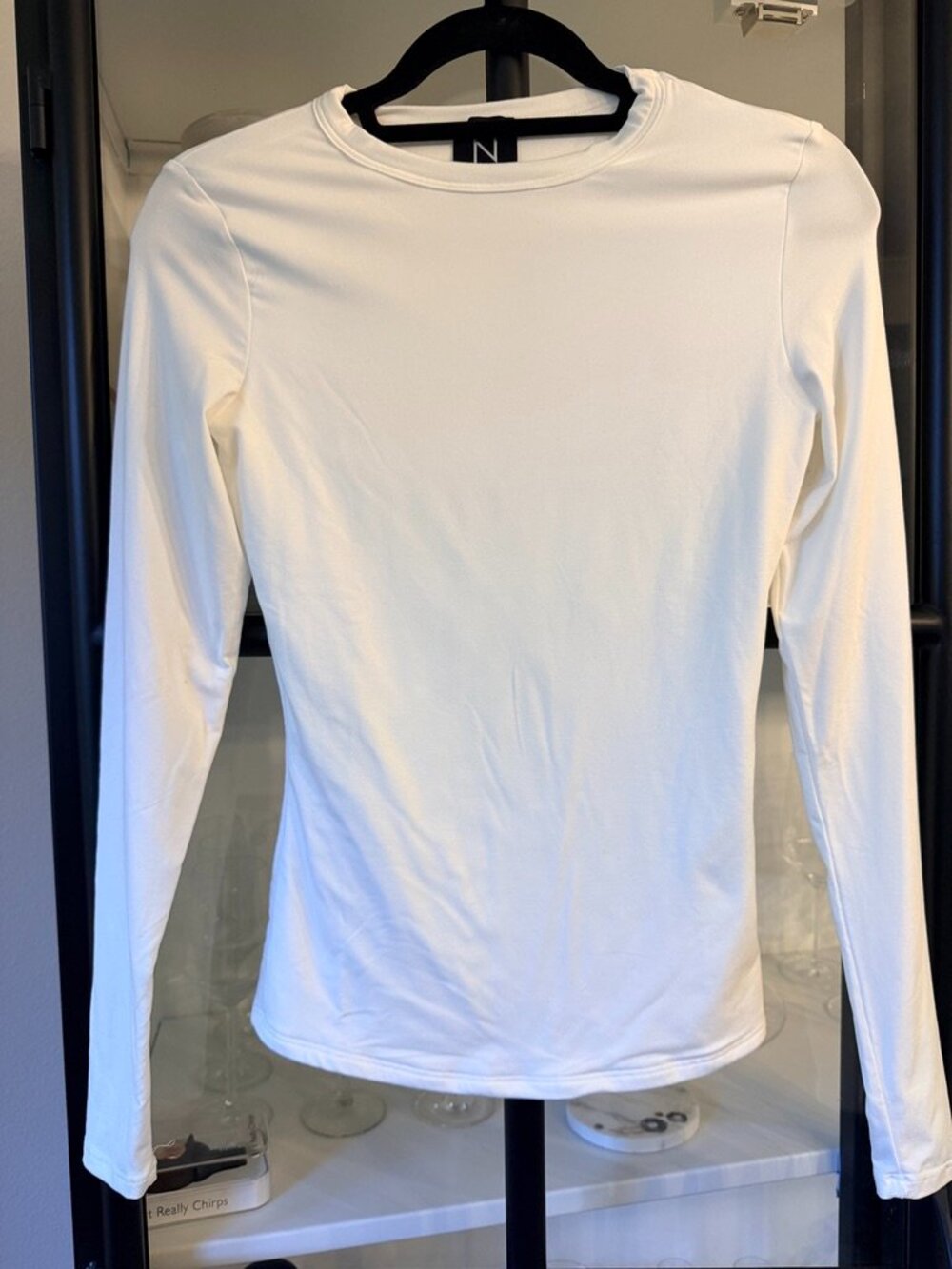 Naked Wardrobe White Long Sleeve Crew Neck Top Size Medium (small)